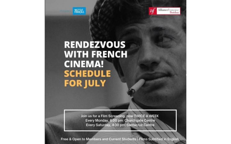 Affiche du programme cinema à l'Alliance française de Bombay en juillet 2023