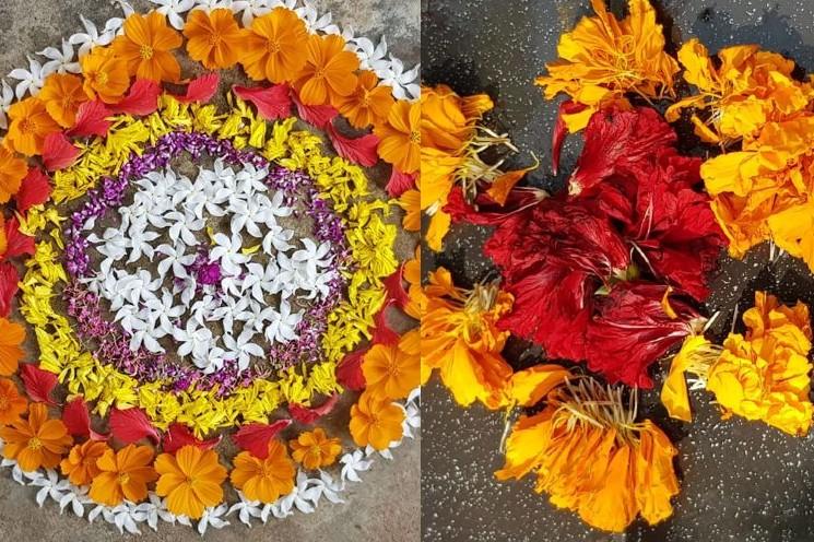 Deux Pookalam pour Onam dans le Kerala