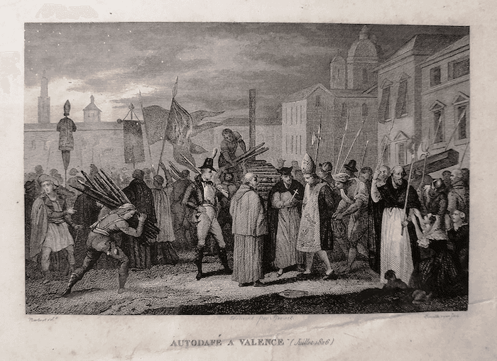 gravure de l'autodafe de Valencia en juillet 1826