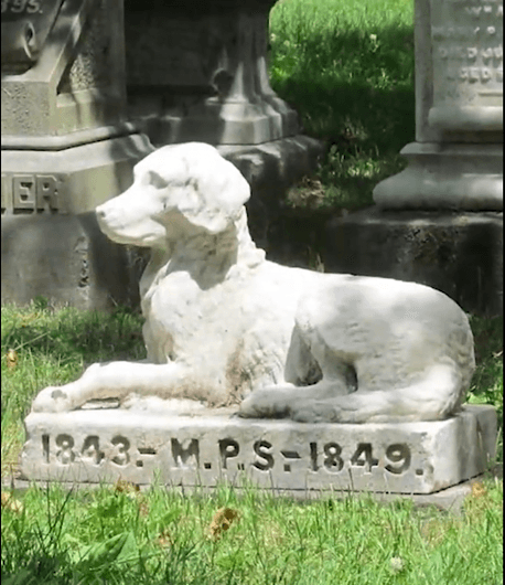 Statue d’un animal de compagnie dans un cimetière