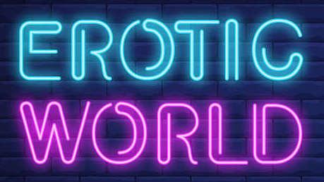 des letteres de couleur avec l'inscription erotic world sur la façade d'un sex shop dans la communauté valencienne