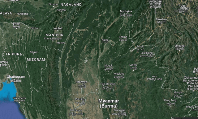 carte de la frontière entre le Myanmar et l'Inde