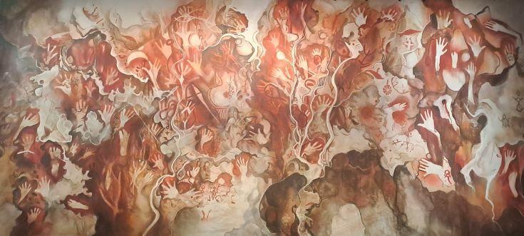 les mains des grottes d'indonésie