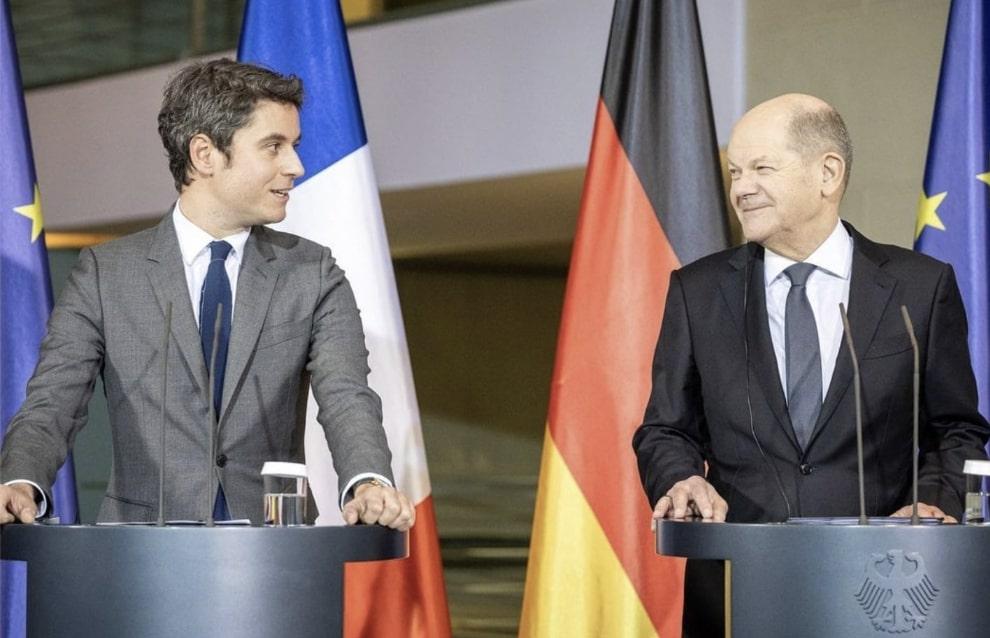 Gabriel Attal et Olaf Scholz en conférence de presse