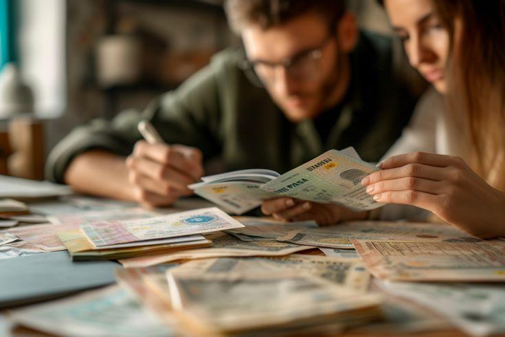 Un couple organise des documents administratifs