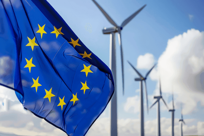 drapeau Europe et éoliennes