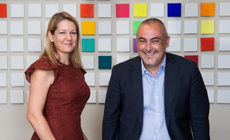 Translated Founders - CEO Marco Trombetti and Chairwoman Isabelle Andrieu - mosaic background