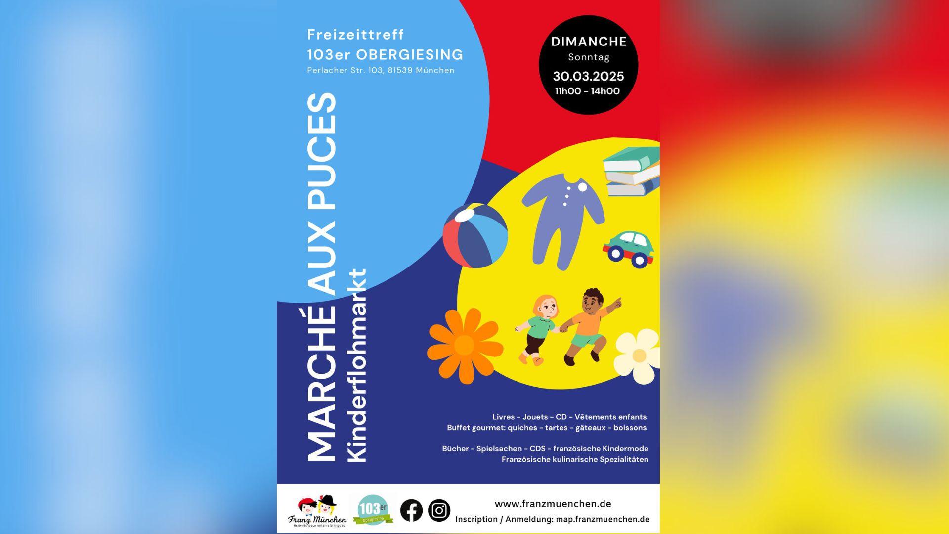affiche du marché aux puces pour enfants à Munich