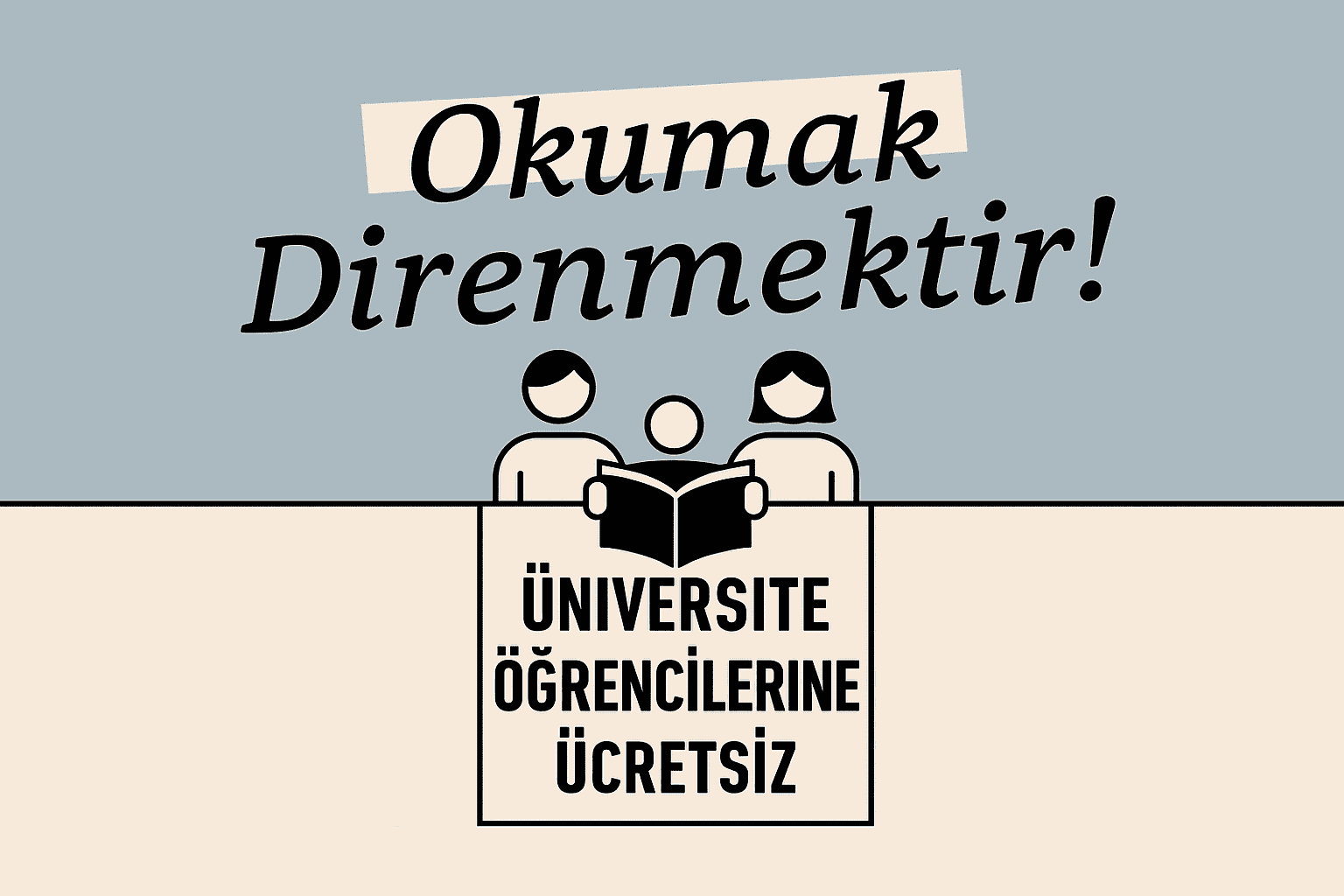 Affiche de la campagne “Okumak Direnmektir” annonçant un livre offert aux étudiants par Tudem Kitabevi en avril 2025