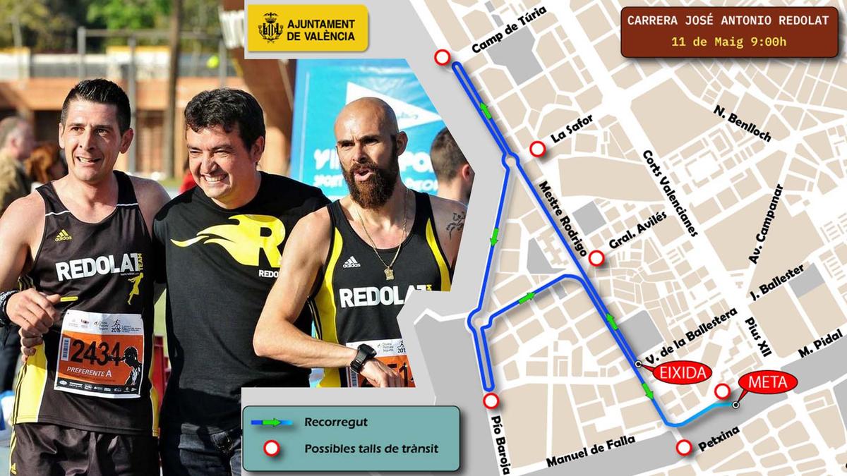 plan de la course Carrera José Antonio Redolat Campanar avec photo de coureurs