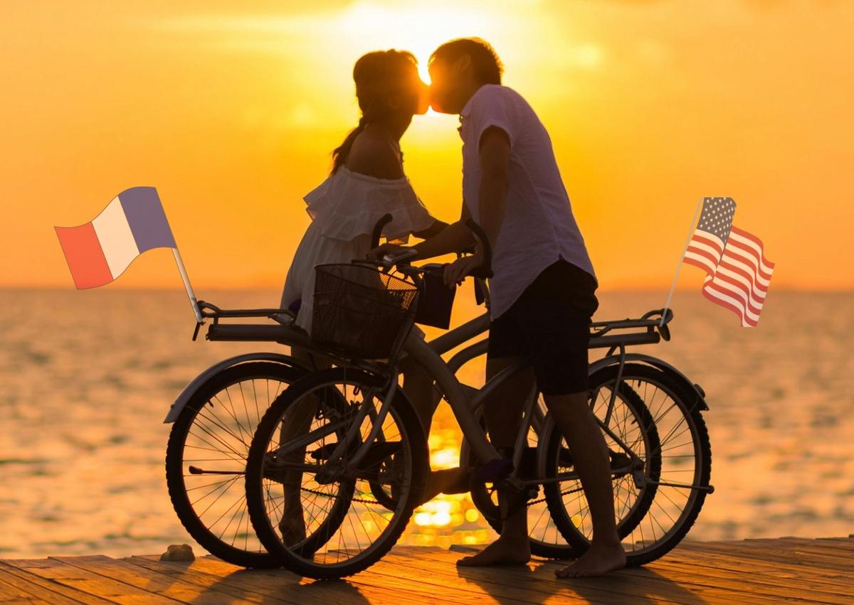 Un homme et une femme s'embrasse sur un ponton