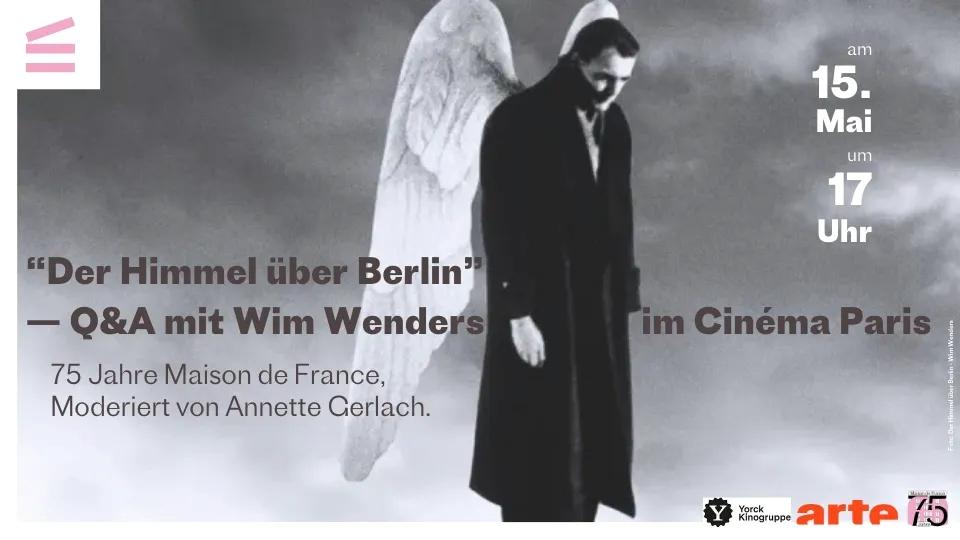 Ange sur ciel gris avec informations pratiques sur la projection