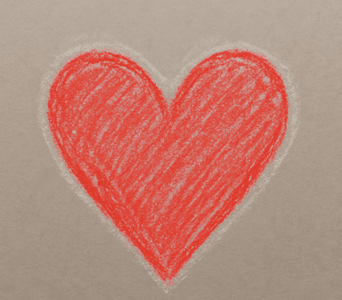 Un cœur dessiné à la craie par un enfant, sur fond neutre