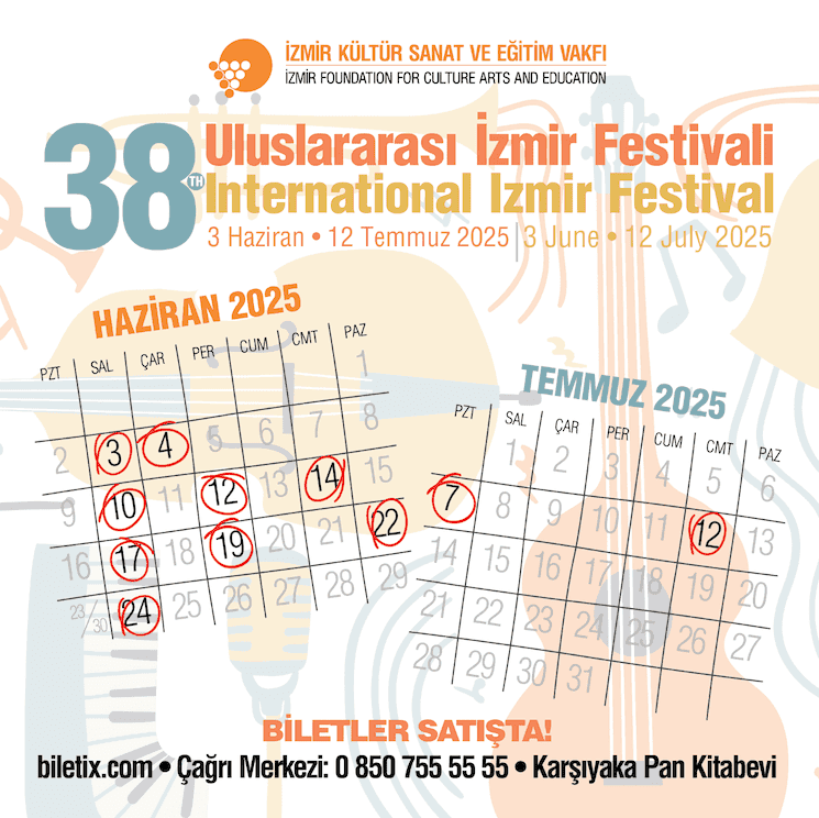 Affiche officielle du Festival international d’Izmir 2025 avec les dates des concerts en juin et juillet