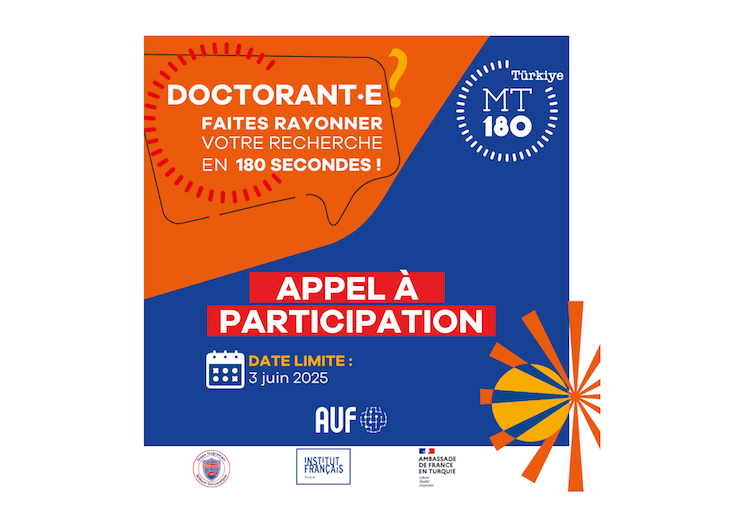 mAffiche du concours "Ma Thèse en 180 secondes" Türkiye 2025, appel à participation jusqu’au 3 juin