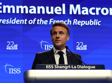 Emmanuel Macron au Shangri-La dialogue (© Ludovic Marin, AFP)