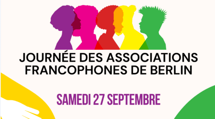 Affiche blanche avec cinq silhouettes colorées, le nom de la journée ainsi que la date