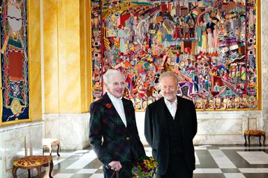 La Reine Margrethe II et l'artiste Bjørn Nørgaard au Palais de Christiansborg le 29 avril 2025