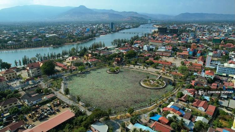 Kampot city as seen from the sky.