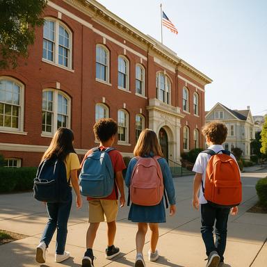 Des élèves allant à l'école avec leur cartable