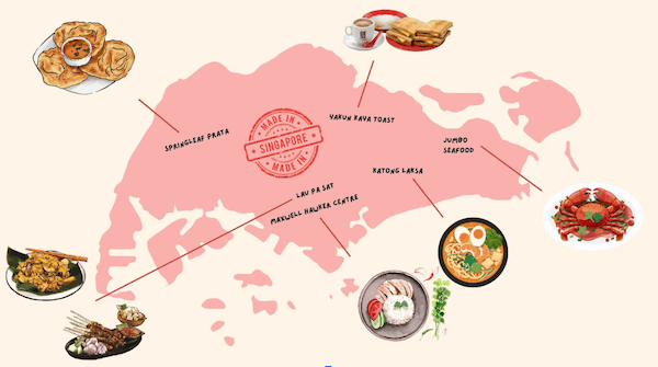 carte de Singapour avec les plats locaux