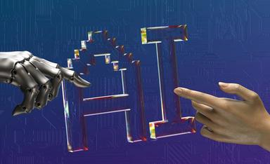 deux mains pointent du doigt l'AI