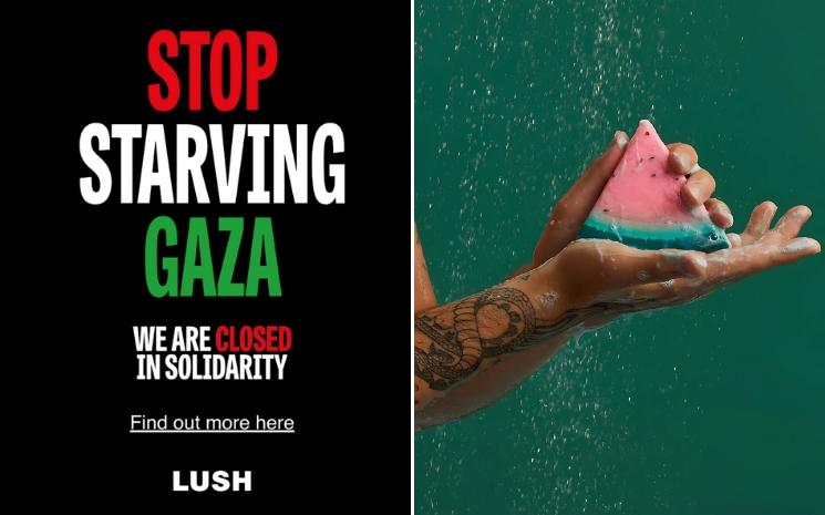 Annonce de fermeture de Lush en soutien envers la situation à Gaza.