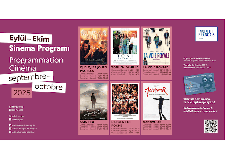 Affiche officielle de la programmation cinéma septembre-octobre 2025 de l’Institut français d’Istanbul.