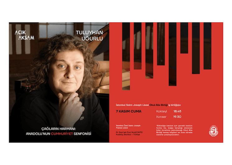 Tuluyhan Uğurlu, pianiste, affiche du concert au lycée Saint-Joseph à Istanbul.