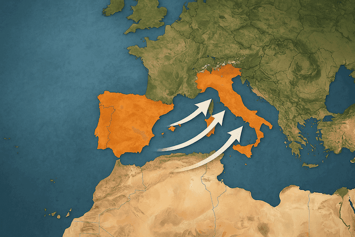 carte de l'espagne et l'talie en europe