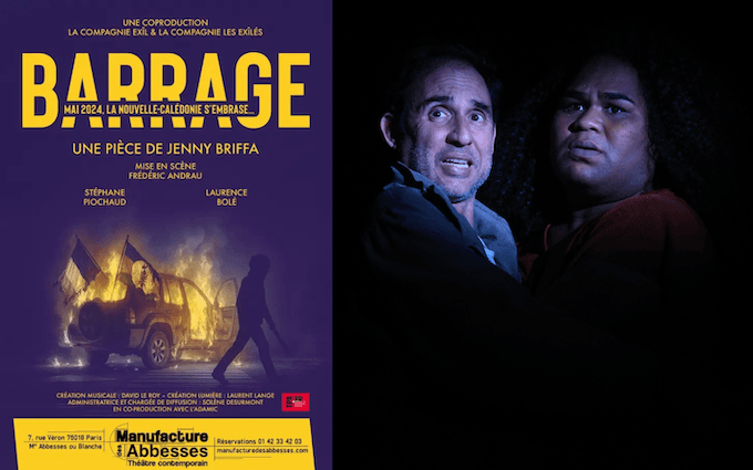 L'affiche de « Barrage » et les comédiens Stéphane Piochaud et Laurence Bolé