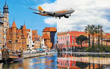 Couverture montrant la ville de Gdansk à gauche et la ville de Nice à droite