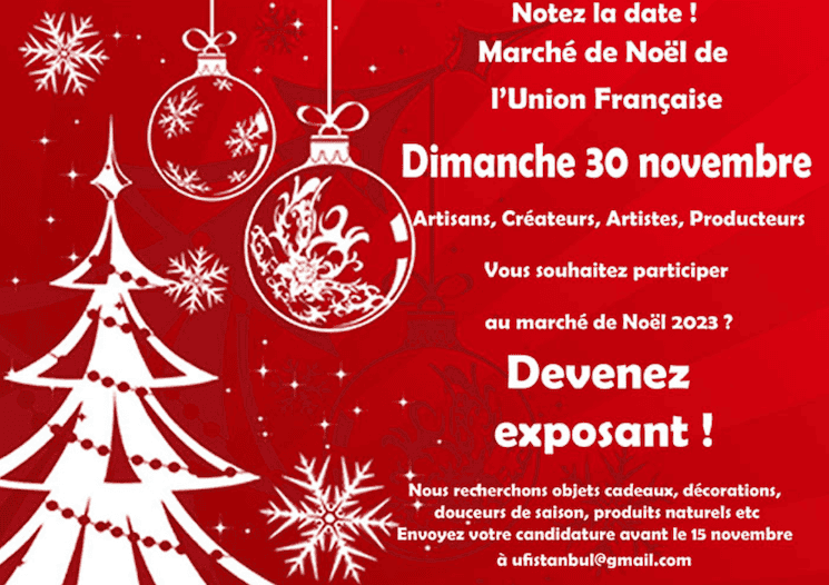 Affiche du Marché de Noël 2025 de l’Union Française à Istanbul - appel à exposants