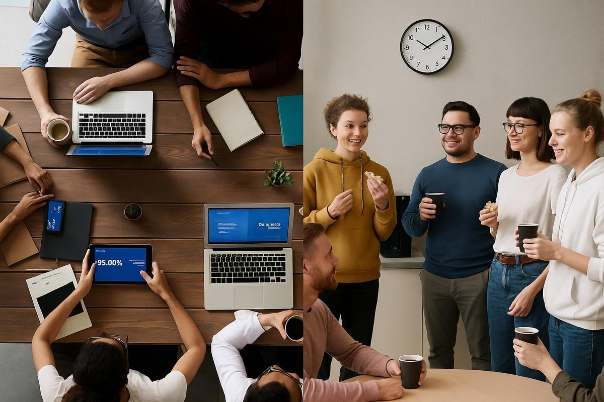 ersonnes en réunion de travail et des personnes en pauses cafées