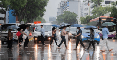 Scène du quotidien: Singapour sous la pluie. Photo: Asia One