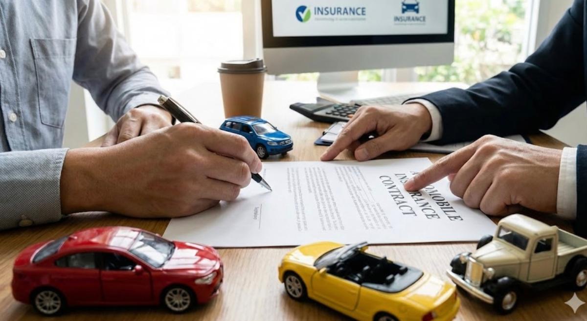 Une personne signant un contrat d'assurance