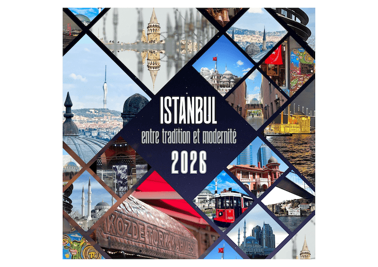 Première page du calendrier Istanbul Accueil 2026 intitulé “Istanbul, entre tradition et modernité