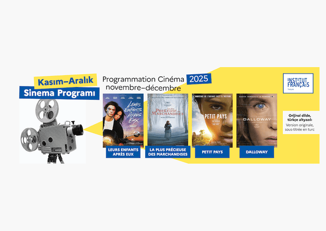 Affiche de la programmation cinéma de l’Institut français d’Istanbul pour novembre et décembre 2025.