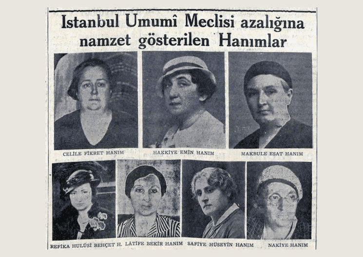 Portraits de femmes candidates aux élections d’Istanbul en 1934, avant l’obtention du droit de vote en Turquie.