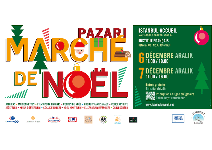 Affiche du marché de Noël 2025 organisé par Istanbul Accueil à l’Institut français d’Istanbul