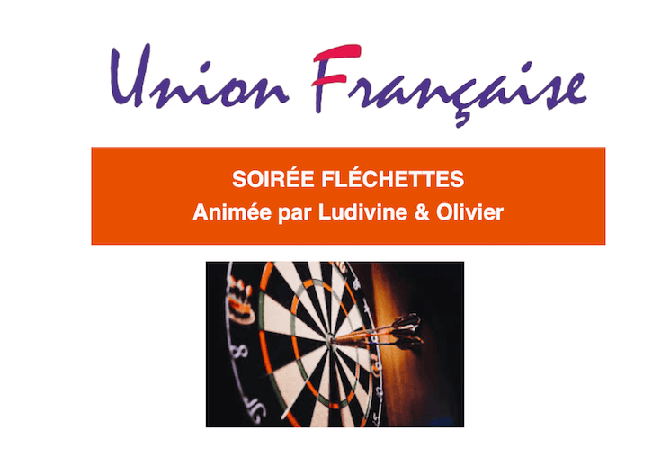 Affiche de la soirée fléchettes à l’Union Française d’Istanbul animée par Ludivine et Olivier