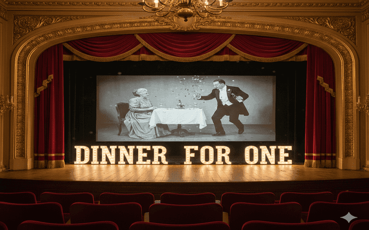Photo d'une scène de théatre avec le titre Dinner for one