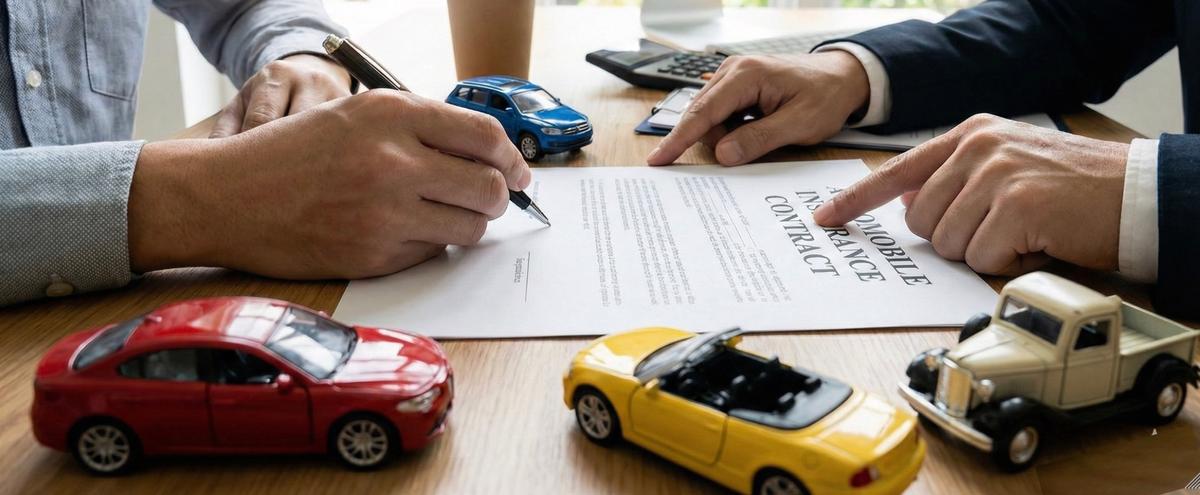Deux personnes en signature d'un contrat d'assurance voiture