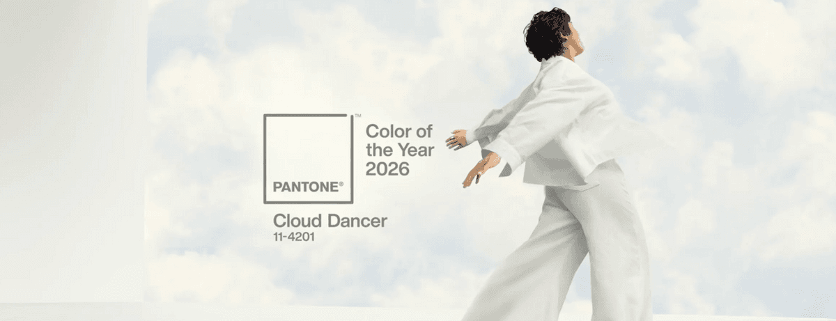 couleur pantone affiche homme en blanc épuré nuage en fond