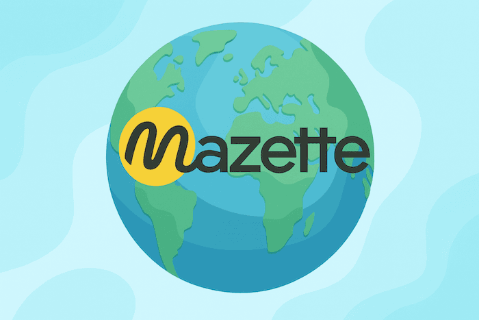 Illustration d’un globe terrestre avec le logo Mazette au centre.