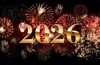 2026 avec des feux d'artifices en fond