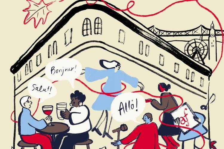 Visuel de l’Espace culturel de l’Alliance française de Montréal, imaginé par l’Agence Kiblind en collaboration avec l’illustratrice Julia GR.