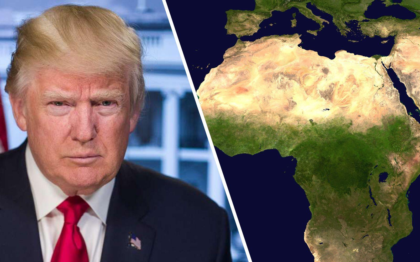 À gauche : Donald Trump. À droite : carte de l'Afrique.