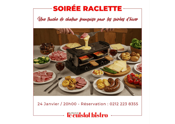 Soirée raclette au restaurant Le Cuistot Bistro à Istanbul, janvier 2026