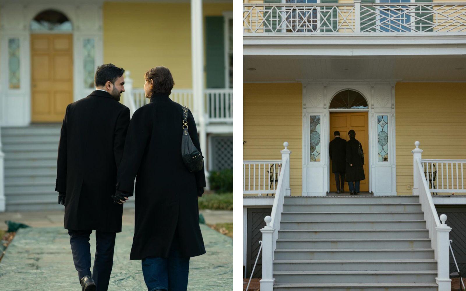 Collage de deux photos de Zohran Mamdani et son épouse Rama Duwaji à la Gracie Mansion.